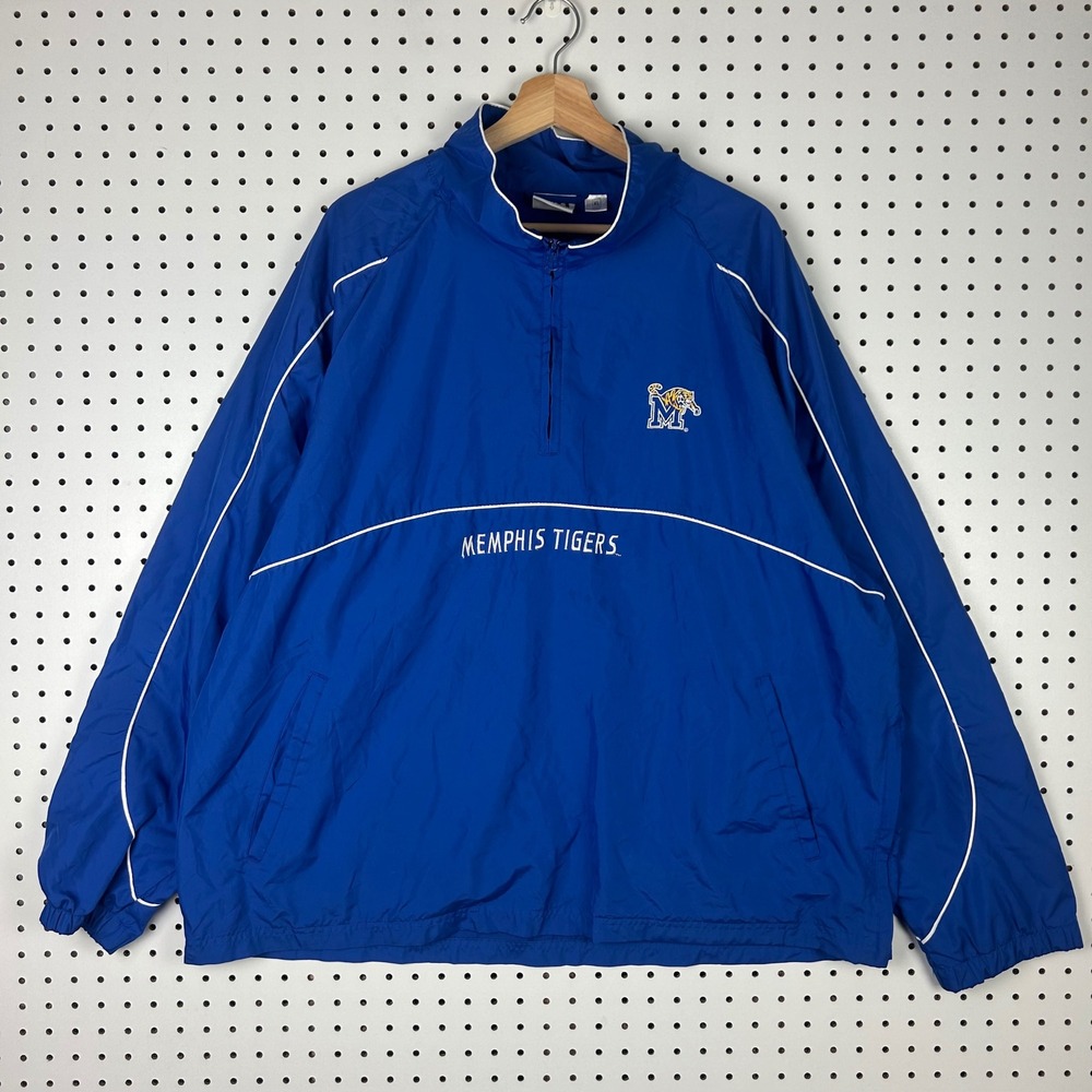 Memphis Tigers Mens XL Blue Quarter Zip Windbreaker Pullover Jacket Red Oak Y2K
